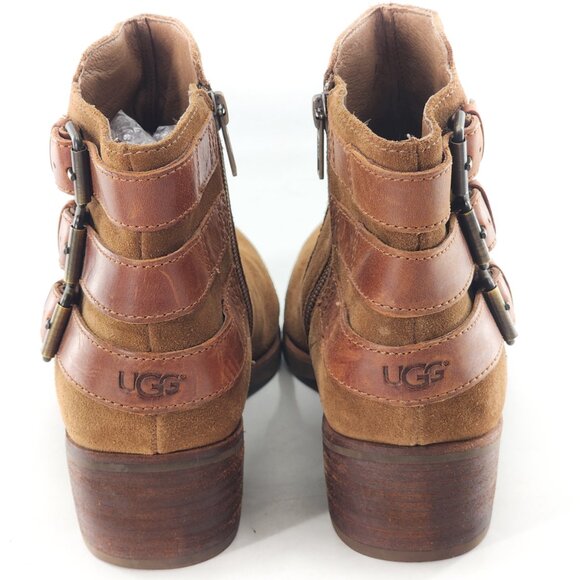 UGG Volta Suede Ankle Booties With Buckles Zip Tan Brown - Picture 6 of 12